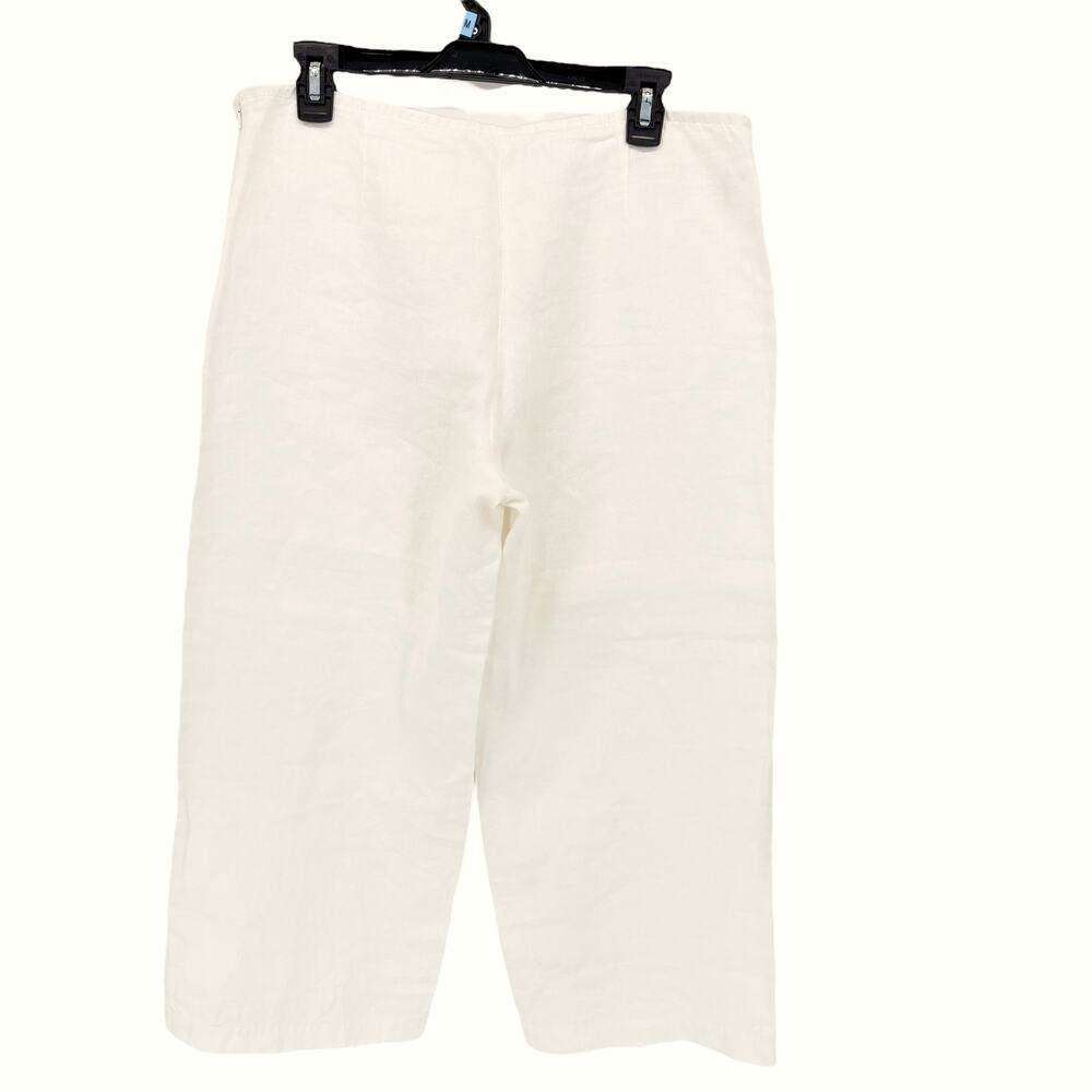 Eileen Fisher Linen Pants PM Petite Medium Wide Leg Cropped Zip Beach Lagenlook - Picture 2 of 7